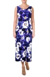 Nina Leonard Patterned Maxi Dress In Grapevine Multi Shadow Floral