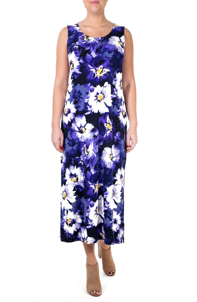 Nina Leonard Patterned Maxi Dress In Grapevine Multi Shadow Floral