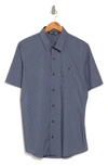 Travismathew Perspective Slim Fit Short Sleeve Button-up Shirt In Heather Blue Nights