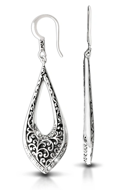 Lois Hill Sterling Silver Diamond Marquise Outline Drop Earrings