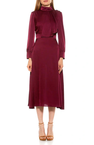 Alexia Admor Mock Neck Draped Midi Dress In Cranberry