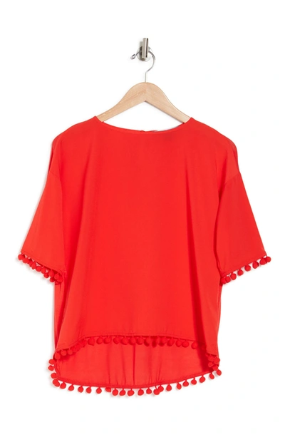 French Connection Classic Crepe Pompom Shirt In Fire Coral