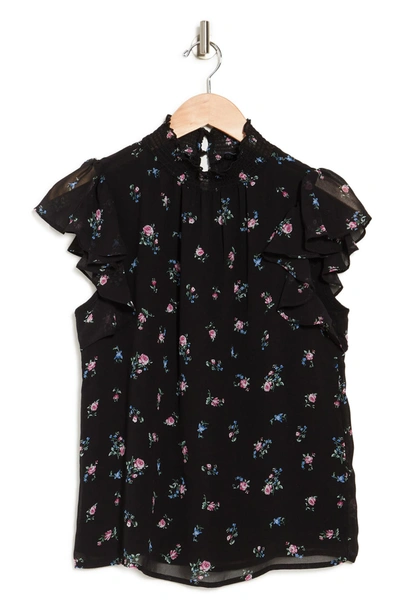 1.state Flutter Sleeve Smocked Neck Blouse In Calico Rch Blk