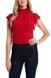 1.state Flutter Sleeve Smocked Neck Blouse In Vibrant Red