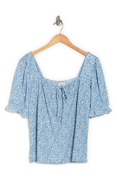 Melloday Square Neck Tie Short Sleeve Knit Top In Blue