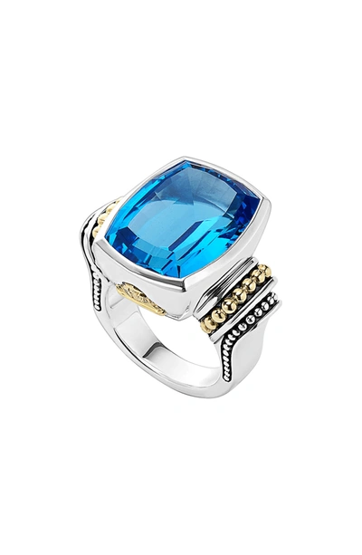 Lagos 'caviar Color' Large Semiprecious Stone Ring In Blue Topaz