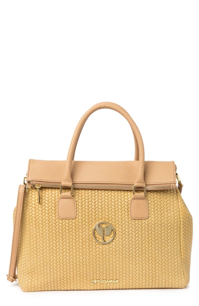 Persaman New York Dahlia Leather Woven Satchel In Taupe