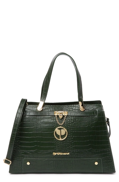 Persaman New York Esther Croc Embossed Leather Satchel In Olive