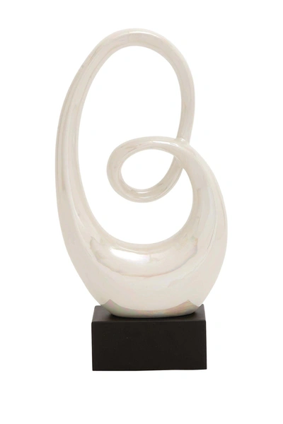 Willow Row White Ceramic Swirl Abstract Sculpture With Black Base