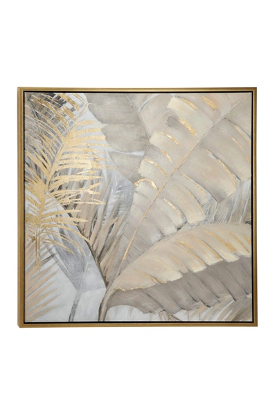 Cosmo By Cosmopolitan Large Square Palm Leaves & Ferns Acrylic Framed Painting In Brown