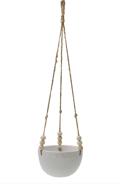 Flora Bunda Matte White Caveman Ceramic Hanging Planter