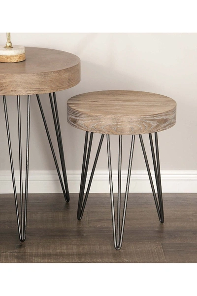 Willow Row Brown Wood Modern Accent Table With Black Metal Hairpin Legs
