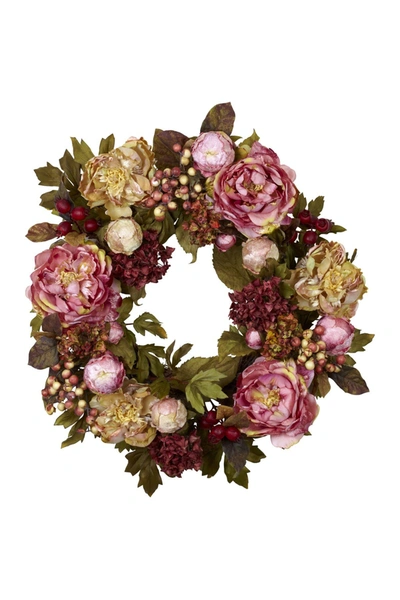 Nearly Natural 24in Peony Hydrangea Wreath In Autumn