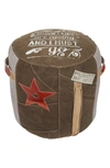WILLOW ROW BROWN CANVAS POUF WITH LEATHER ACCENTS