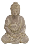 WILLOW ROW BEIGE CERAMIC MEDITATING BUDDHA SCULPTURE WITH ENGRAVED CARVINGS & RELIEF DETAIL