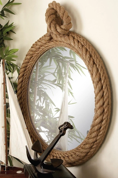 Willow Row Brown Glass Wall Mirror With Rope Accents