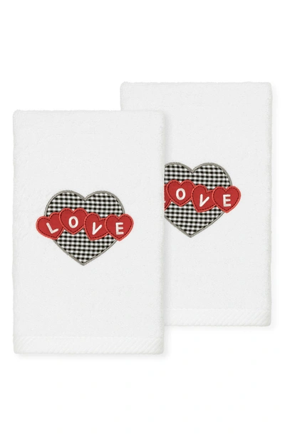 Linum Home Textiles Love Hearts Embroidered Luxury Hand Towels In White