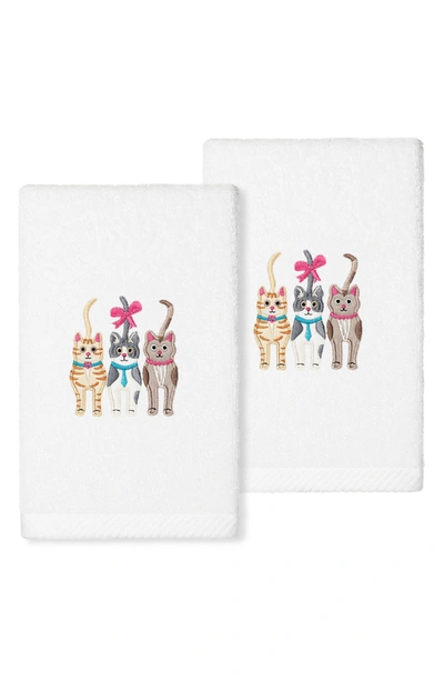 Linum Home Textiles Cats Embroidered Luxury 100% Turkish Cotton Hand Towel In White