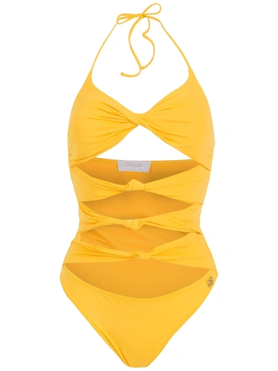 Brigitte Knot-detail Swimsuit In Yellow