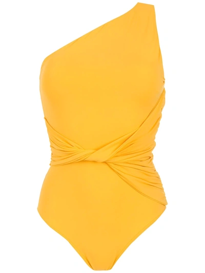 Brigitte Twist-detail One-shoulder Swimsuit In Yellow