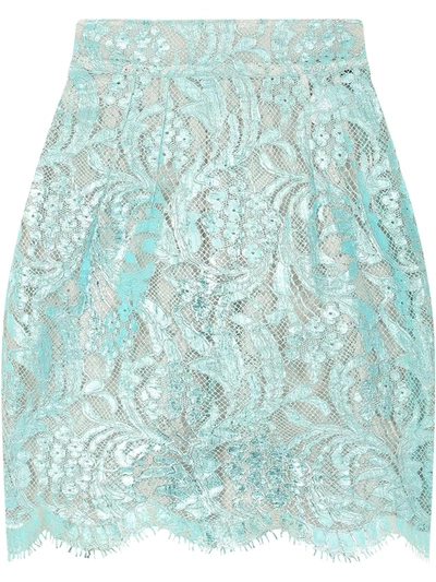 Dolce & Gabbana Light Blue Laminated Lace Mini Skirt
