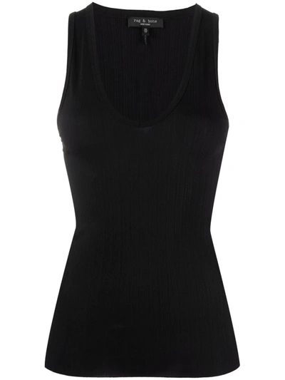 Rag & Bone Ribbed-knit Sleeveless Tank Top In Schwarz