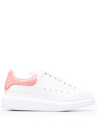 Alexander Mcqueen Oversized Crocodile-embossed Leather Sneakers In Weiss