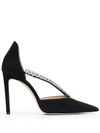 Jimmy Choo Bee 100 Embellished Suede Pumps In Schwarz