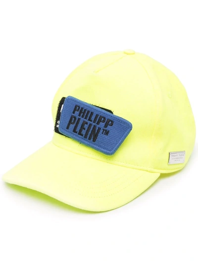 Philipp Plein Distressed Logo Patch Cap In Yellow