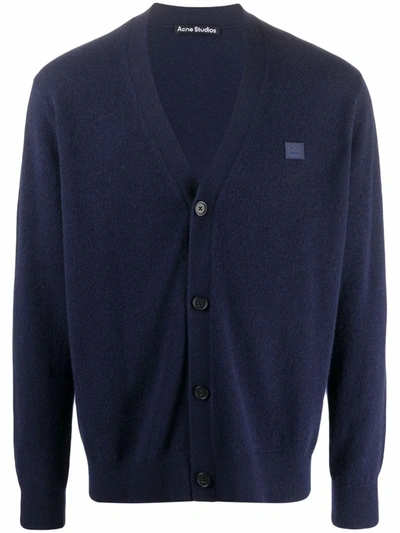 Acne Studios Face-patch Wool Cardigan In Blue