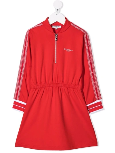 Givenchy Kids' Track Style Long Sleeve Dress In Red