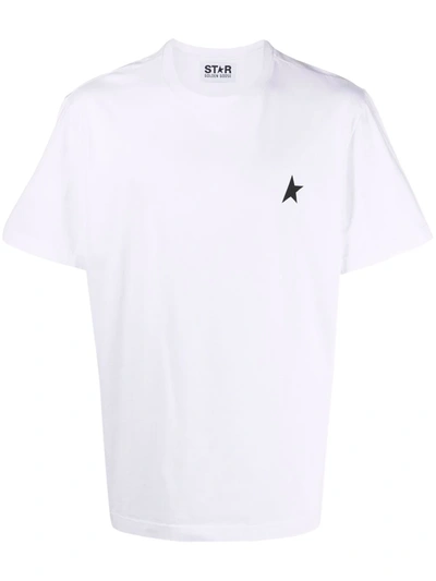 Golden Goose White T-shirt With Round Neck And One Star Logo Print On The Front In Cotton Man