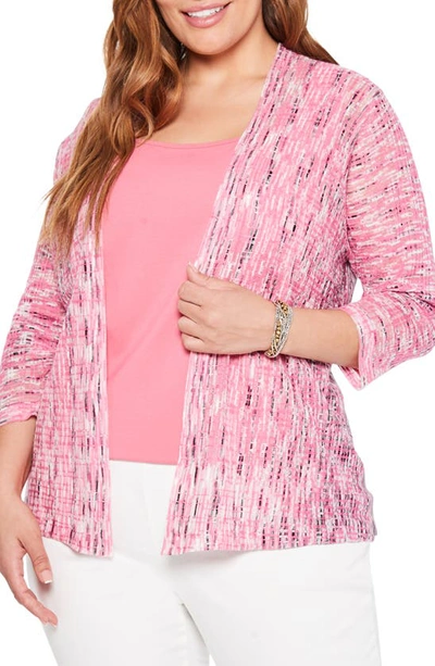 Nic + Zoe Sweet Song Linen Blend Tweed Cardigan In Pink Multi