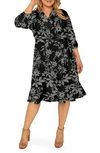 Standards & Practices Double Georgette Ruffles Wrap Midi Dress In Black Grey