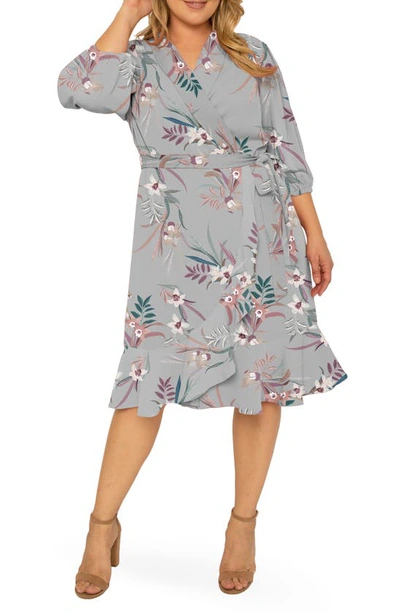 Standards & Practices Kylie Ruffle Wrap Dress In Tropical Grey