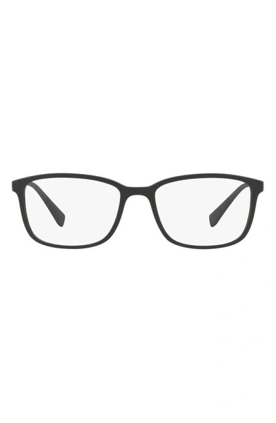 Prada 55mm Rectangular Optical Glasses In Black Rubber