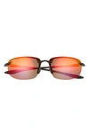 Maui Jim Hookipa 64mm Polarized Rectangle Sunglasses In Black Matte/ Hawaii Lava