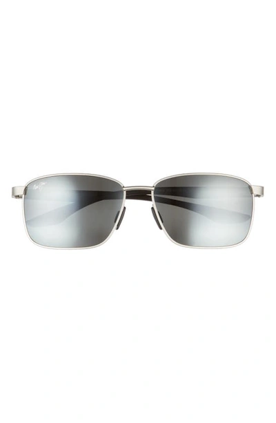 Maui Jim Ka'ala 58mm Polarized Rectangular Sunglasses In Silver/polarized Gray Gradient