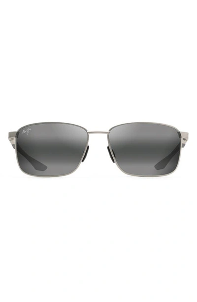 Maui Jim Kaala 58mm Polarized Rectangle Sunglasses In Silver/polarized Gray Gradient