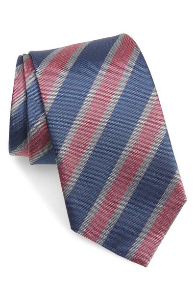 David Donahue Stripe Silk Tie In Navy/ Pink