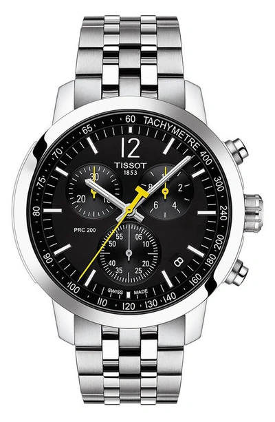 Tissot Men's Swiss Chronograph Prc 200 Stainless Steel Bracelet Watch 43mm In Black