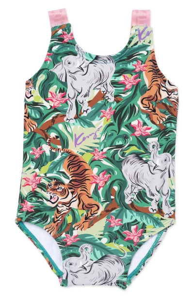 Kenzo Kids' Jungle Print One-piece Swimsuit In Green