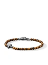 David Yurman Spiritual Beads Cross Bracelet With Tiger's Eye In Sterling Silver In Silber