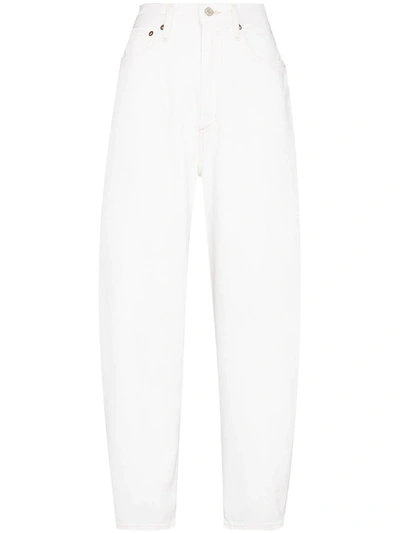 Agolde White Tapered Balloon Curved Ultra High Jeans In Porcelain