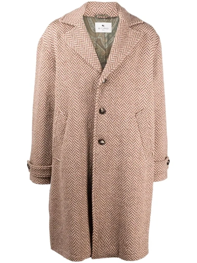 Etro Chevron-knit Wool Coat In Neutral