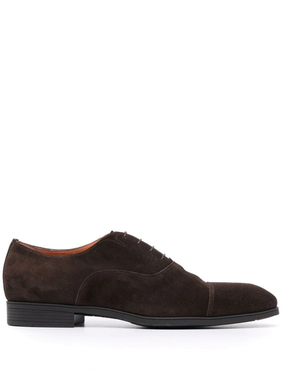 Santoni Suede Oxford Shoes In Braun