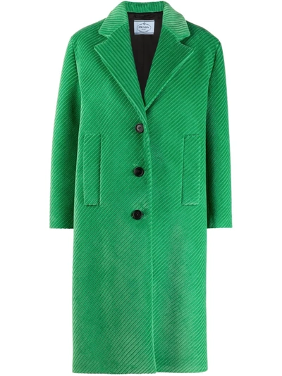 Prada Single-breasted Cotton-blend Corduroy Coat In Green