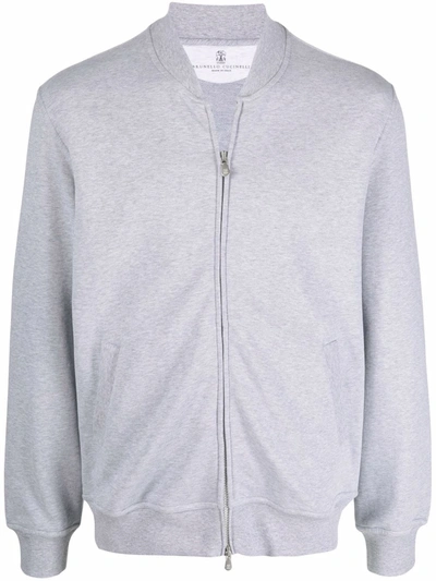 Brunello Cucinelli Bomber-collar Cotton-blend Jersey Track Jacket In Grau