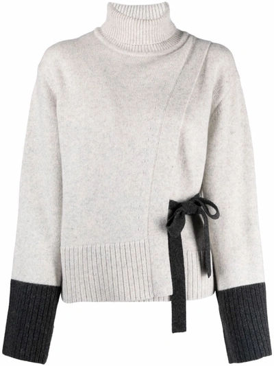Eudon Choi Lace-detail Two-tone Rollneck Jumper In Grau