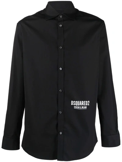 Dsquared2 Logo-print Cotton Shirt In Black